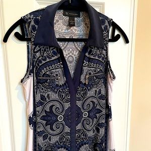 INC TOP, sz M, sleeveless, navy/white